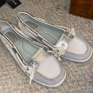 Sperry Women's Silver and Cream Boat Shoes